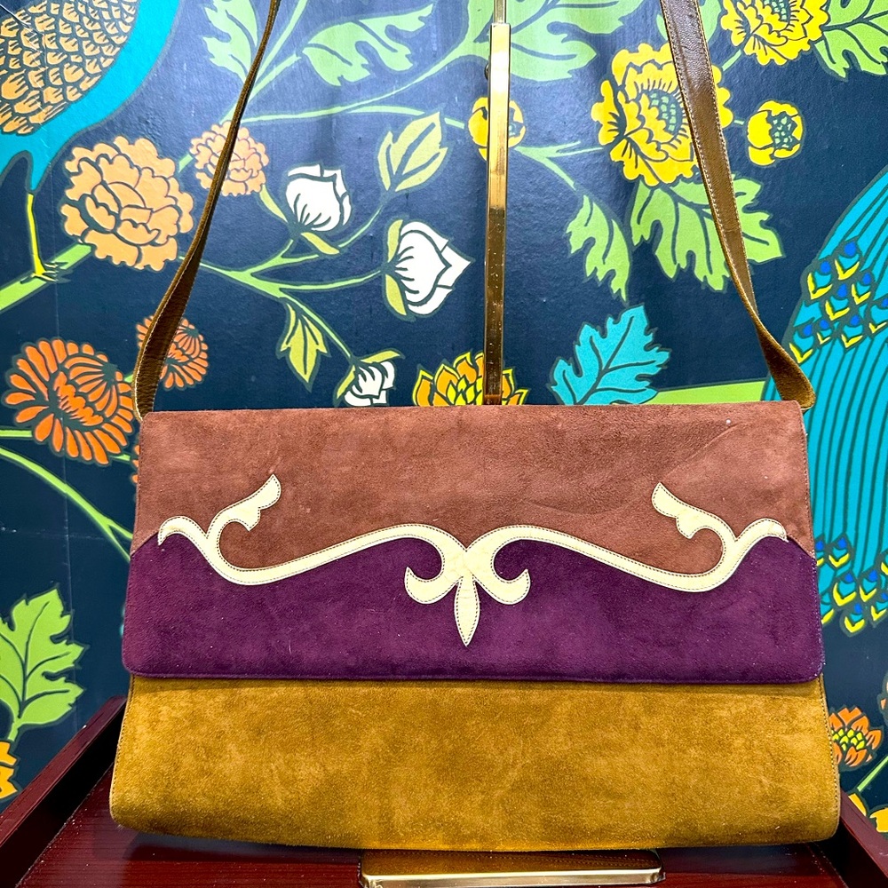 Bally Vintage “Rosalyn” Colorblock Suede Shoulder Bag – Made in Italy - Picture 3 of 10